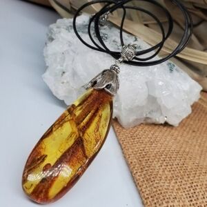 Amber Jewelry Large Polished AMBER Stone Genuine Nugget Silver Plated Boho